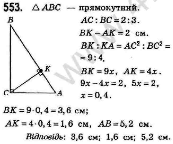 Знайдіть довжину гіпотенузи, якщо катети відносяться як 2 : 3, а ...