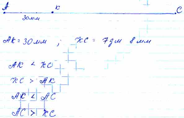 Начерти отрезок АС длиной 1 дм 8 мм. Отметь на отрезке АС точку К на ...