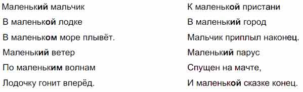 Допиши окончания имён прилагательных. Маленьк____ мальчик К маленьк ...