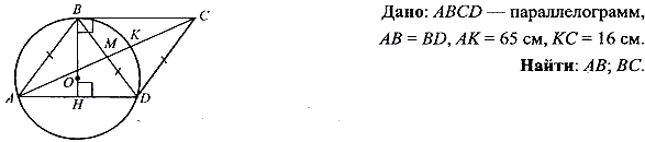 В параллелограмме ABCD сторона АВ равна диагонали BD. Около ...