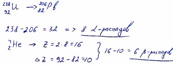 В результате последовательной серии радиоактивных распадов уран 238 92 ...