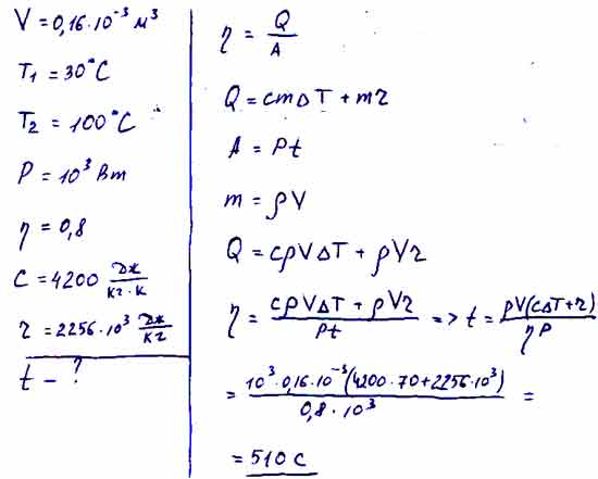 В электрический кофейник налили воду объёмом 0,16 л при температуре 30 ...