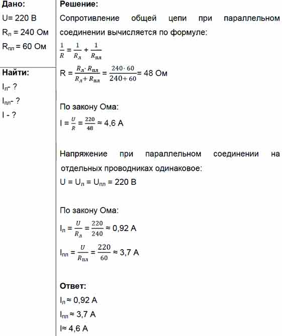 В сеть напряжением 220 В включены параллельно лампа и электрическая ...