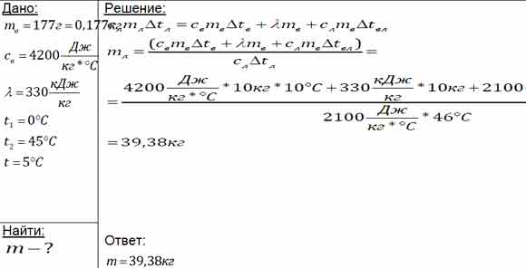 В сосуд, содержащий 10 кг воды при температуре 10 °С, положили лёд ...