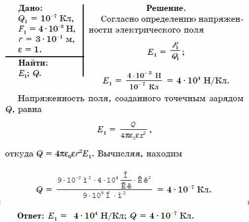 В некоторой точке поля на заряд 10 ^-7 Кл действует сила 4 • 10^ 3 Н ...