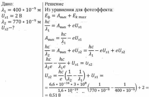 При облучении некоторого металла светом с длиной волны 400 нм ...