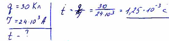 Сколько времени длится разряд молнии, если через поперечное сечение её ...