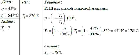 Максимальный КПД тепловой машины составляет 45, а