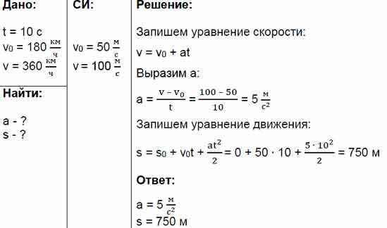 Скорость самолета за 10 с увеличилась с 180 до 360 км/ч. Определите ...
