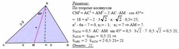 В треугольнике АВС проведена медиана АМ. Найдите площадь треугольника ...
