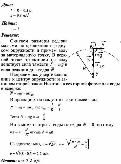 Ведерко с водой вращают в вертикальной плоскости на веревке длиной 0,5 ...